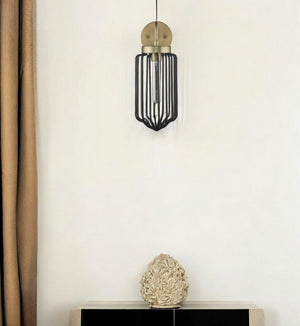 HomeRoots Gold Metal Cage Wall Sconce – Modern Two-Tone Black & Brass Accent Light for Stylish Home Decor 398785