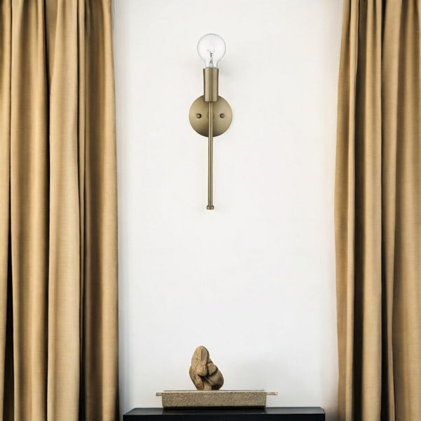 HomeRoots Dull Gold Narrow Bulb Wall Light - Mid-Century Modern Design for Stylish Ambient Illumination 398787