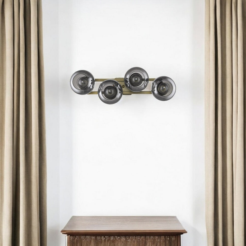 HomeRoots Lunette 4-Light Aged Brass Sconce – Mid-Century Modern Fixture with Smoked Glass for Ambiance 398790