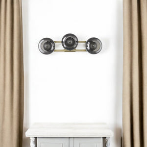 HomeRoots Lunette 3-Light Aged Brass Sconce - Mid-Century Modern Elegance with Smoked Glass for Ambient Spaces 398792