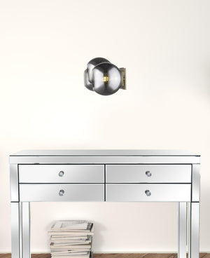HomeRoots Lunette 3-Light Aged Brass Sconce - Mid-Century Modern Elegance with Smoked Glass for Ambient Spaces 398792
