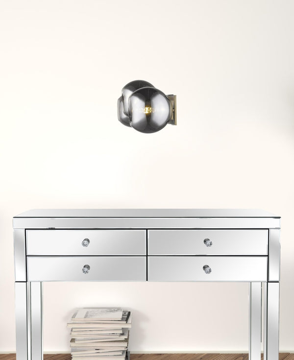 HomeRoots Lunette 3-Light Aged Brass Sconce - Mid-Century Modern Elegance with Smoked Glass for Ambient Spaces 398792