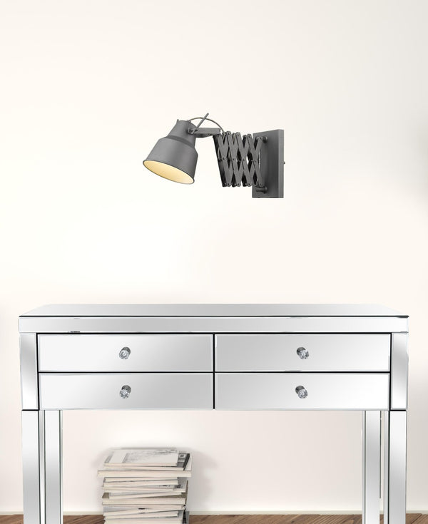 HomeRoots Plexus Jumbo 1-Light Gray Sconce with Adjustable Arm & Industrial Metal Shade for Versatile Lighting 398794