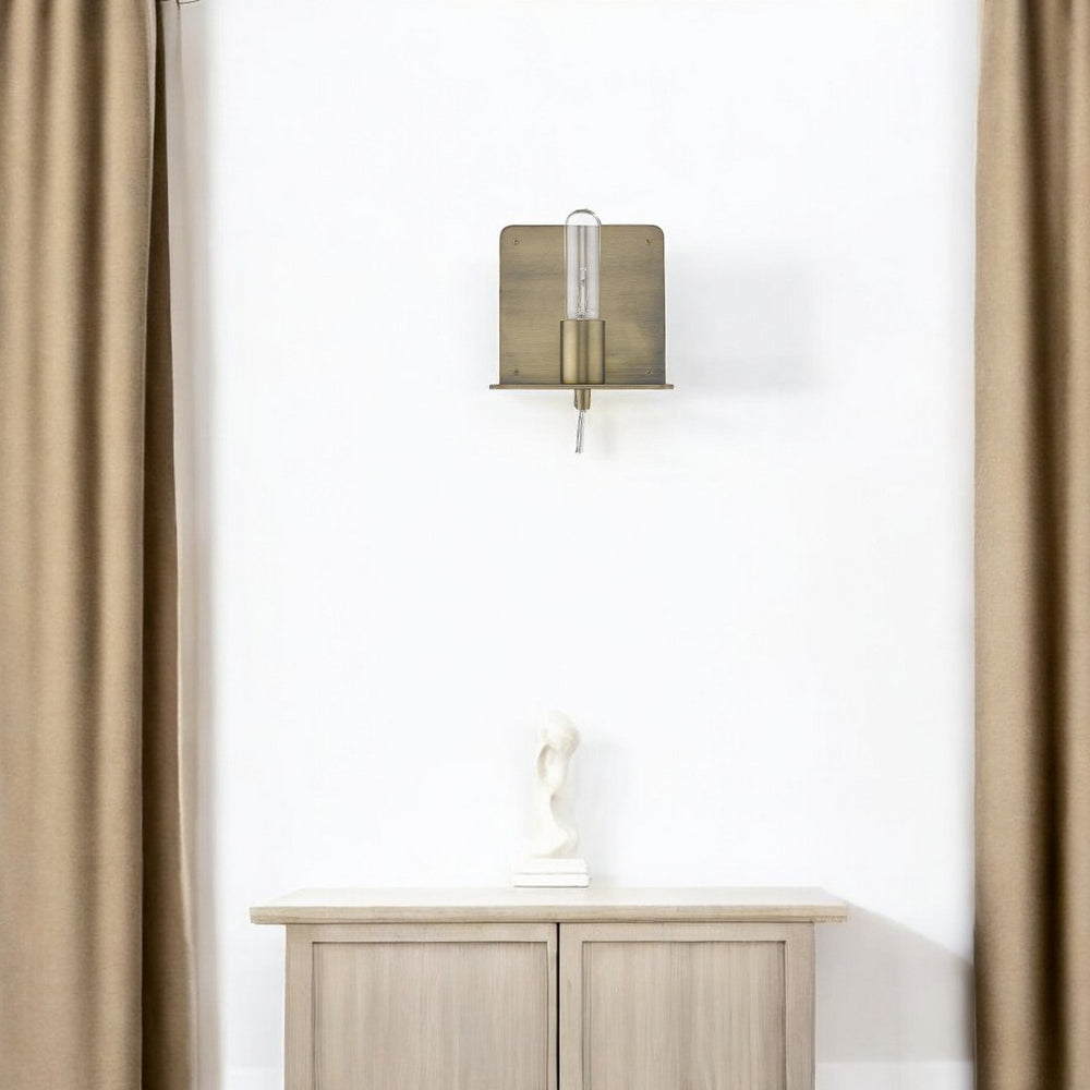 HomeRoots Petite Dull Gold Shelf Wall Light - Stylish Mid-Century Design with Integrated Mini-Shelf for Small Spaces 398796