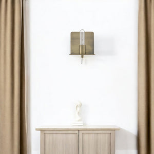 HomeRoots Petite Dull Gold Shelf Wall Light - Stylish Mid-Century Design with Integrated Mini-Shelf for Small Spaces 398796