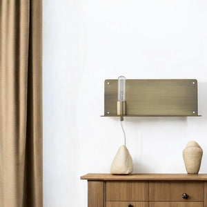 HomeRoots XL Dull Gold Shelf Wall Light - Elegant Mid-Century Modern Fixture with Functional Display Shelf 398798