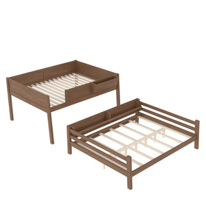 English Elm Queen Over Bunk Bed Pine Frame with Built in Shelving Detachable Vintage Style Wood W5316S00016