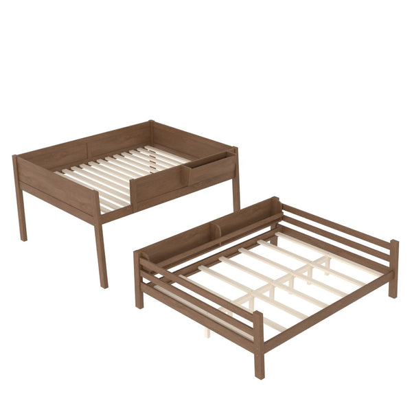 English Elm Queen Over Bunk Bed Pine Frame with Built in Shelving Detachable Vintage Style Wood W5316S00016