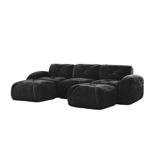English Elm U-shaped Modular Velvet Sofa Tufted Cloud Seating for Living Room or Home Theater Black W714S01628