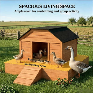 English Elm Poultry Floating Fir Wood Duck House with Asphalt Roof Ramp and Dual Ventilation Doors T3971P501996