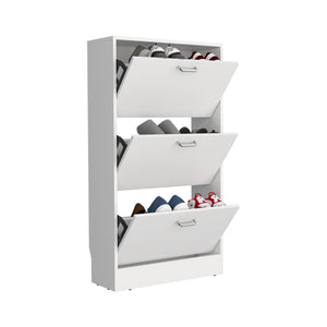 English Elm Inola Modern Pull-Down Shoe Rack — Slim 3-Compartment White Storage for 18 Pairs, Entryway-Friendly B200P361994