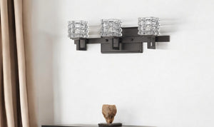 HomeRoots Coralie 3-Light Wall Sconce in Oil-Rubbed Bronze with Elegant Pressed Crystal Shades for Glam Spaces 398807