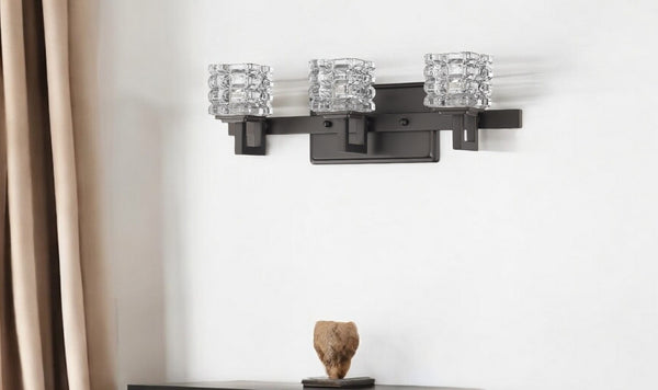 HomeRoots Coralie 3-Light Wall Sconce in Oil-Rubbed Bronze with Elegant Pressed Crystal Shades for Glam Spaces 398807