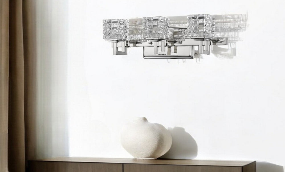 HomeRoots Coralie 3-Light Polished Nickel Sconce - Elegant Pressed Crystal Shades for Modern Spaces & Style 398808