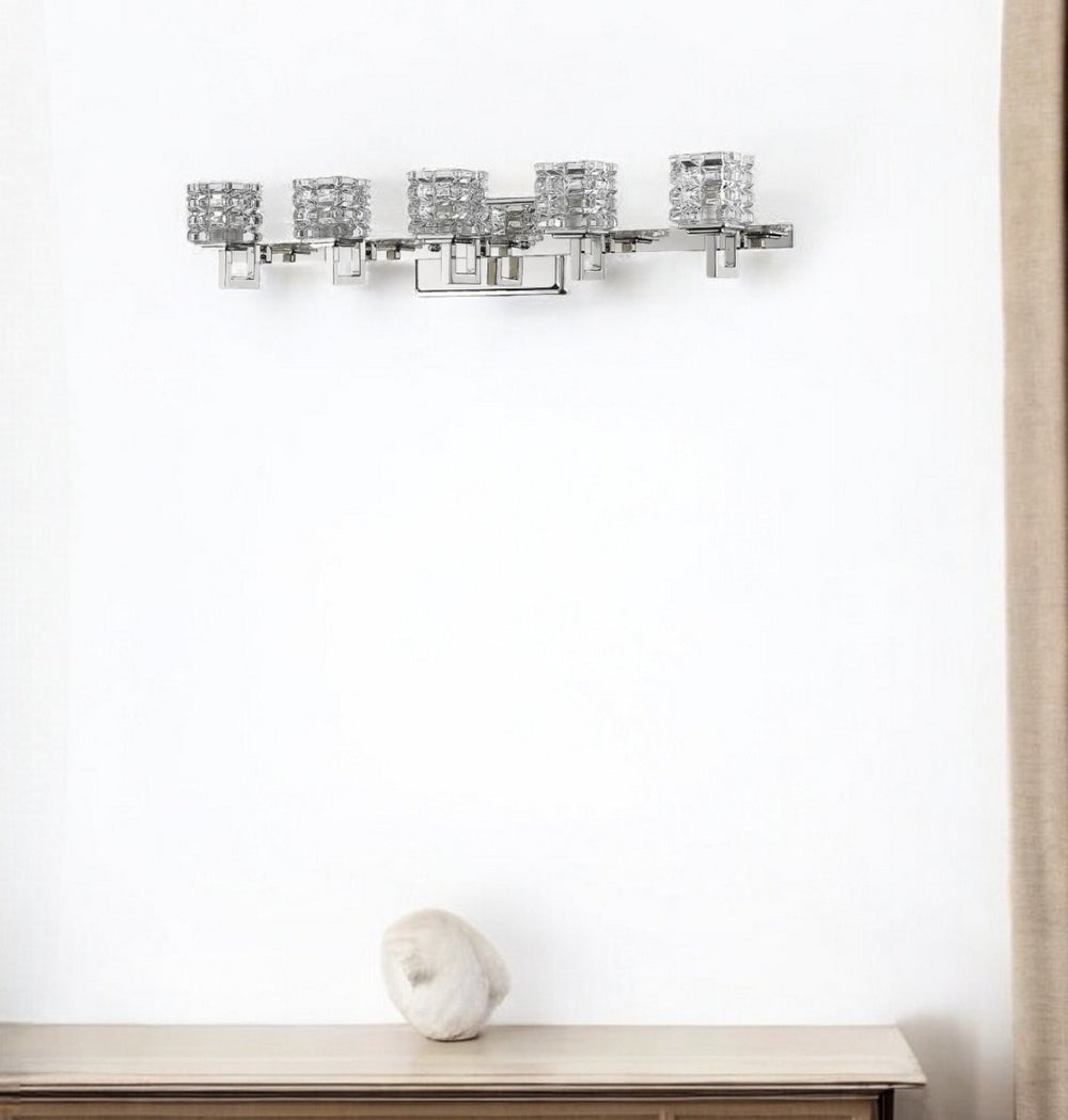 HomeRoots Coralie 5-Light Polished Nickel Sconce with Fluted Crystal Shades for Elegant Home Lighting Decor 398810