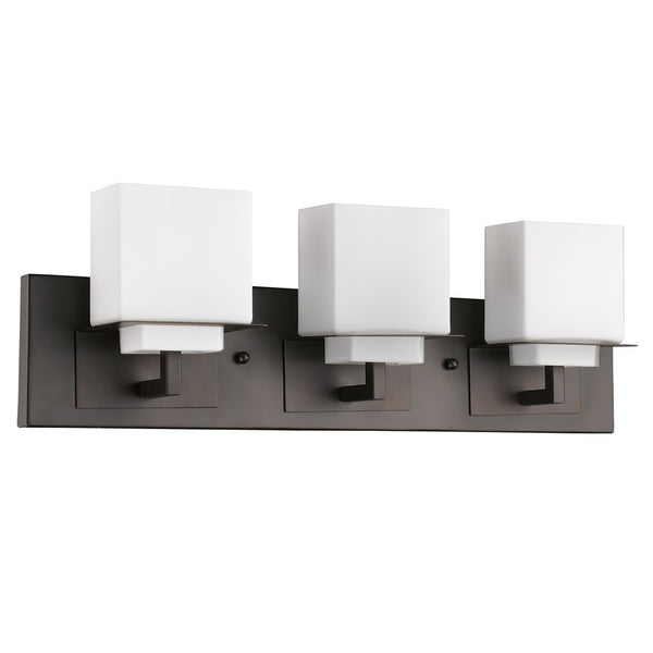 Homeroots Rampart 3-light Oil-rubbed Bronze Vanity Light With Etched Glass Shades   398813