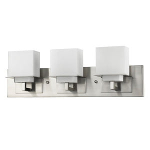 Homeroots Rampart 3-light Satin Nickel Vanity Light With Etched Glass Shades   398814
