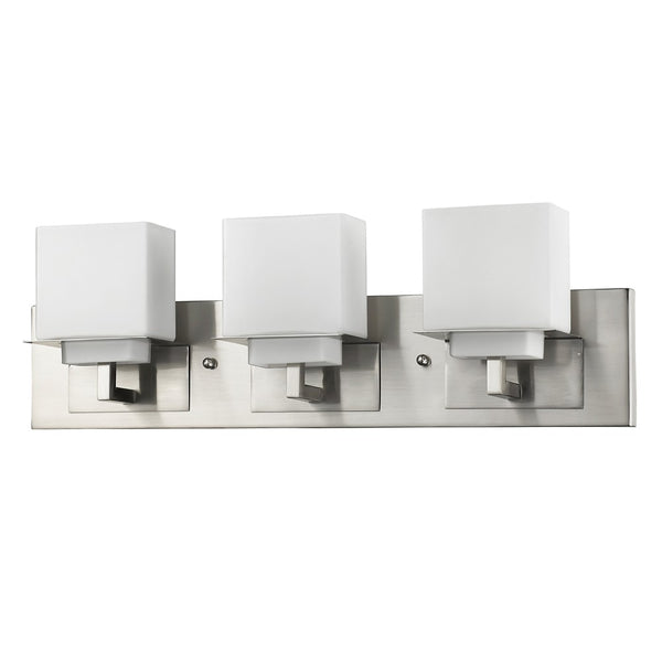Homeroots Rampart 3-light Satin Nickel Vanity Light With Etched Glass Shades   398814