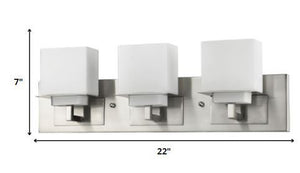 Homeroots Rampart 3-light Satin Nickel Vanity Light With Etched Glass Shades   398814