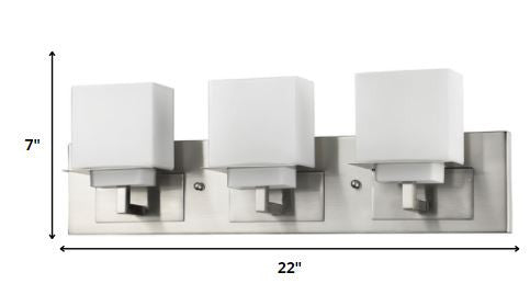 Homeroots Rampart 3-light Satin Nickel Vanity Light With Etched Glass Shades   398814