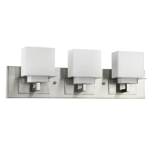 Homeroots Rampart 3-light Satin Nickel Vanity Light With Etched Glass Shades   398814
