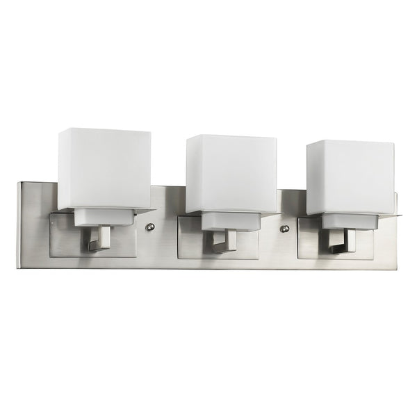 Homeroots Rampart 3-light Satin Nickel Vanity Light With Etched Glass Shades   398814