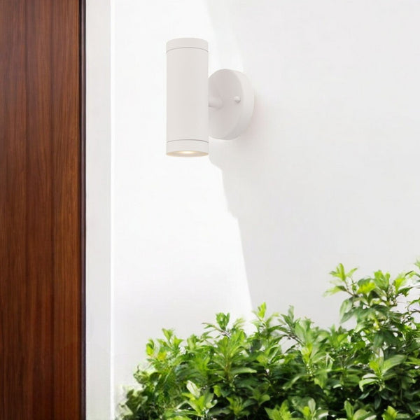 HomeRoots White Two-Light Can-Shaped Wall Sconce - Modern Industrial Design for Indoor and Outdoor Spaces 398819