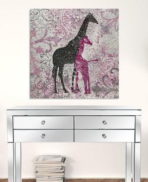 HomeRoots Exotic Pink Giraffes Canvas Print - Vibrant Unframed Wall Art for Contemporary Home Decor 30"x30" 398842