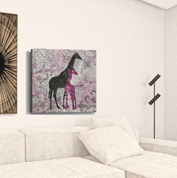 HomeRoots Exotic Pink Giraffes Canvas Print - Vibrant Unframed Wall Art for Contemporary Home Decor 30"x30" 398842