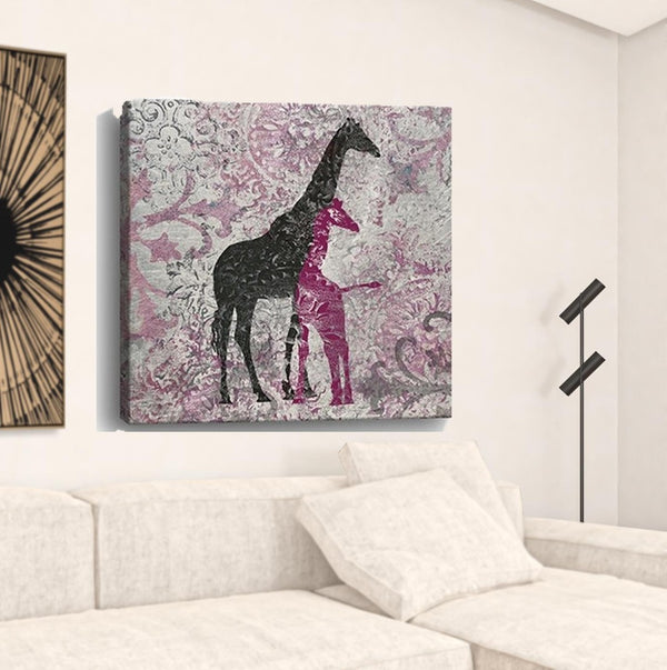 HomeRoots Exotic Pink Giraffes Canvas Print - Vibrant Unframed Wall Art for Contemporary Home Decor 40"x40" 398843