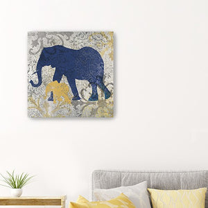 Homeroots Exotic Blue And Gold Elephant Unframed Print Wall Art  Polyester 398844