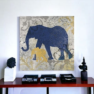 Homeroots Exotic Blue And Gold Elephant Unframed Print Wall Art  Polyester 398844
