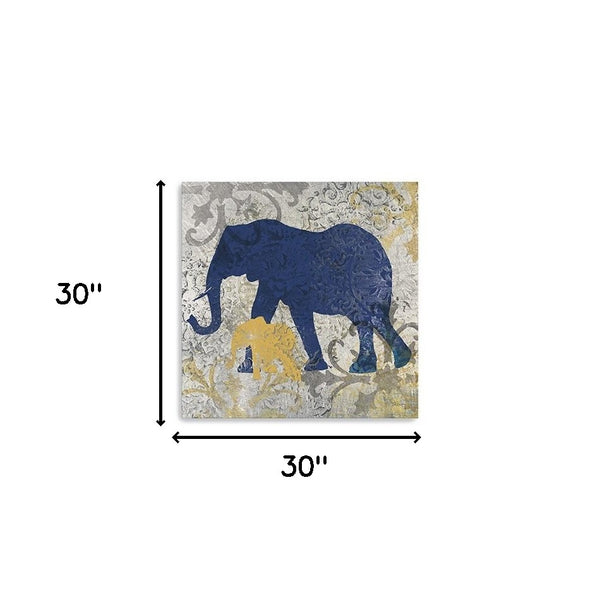 Homeroots Exotic Blue And Gold Elephant Unframed Print Wall Art  Polyester 398845