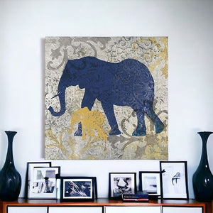 Homeroots Exotic Blue And Gold Elephant Unframed Print Wall Art  Polyester 398845