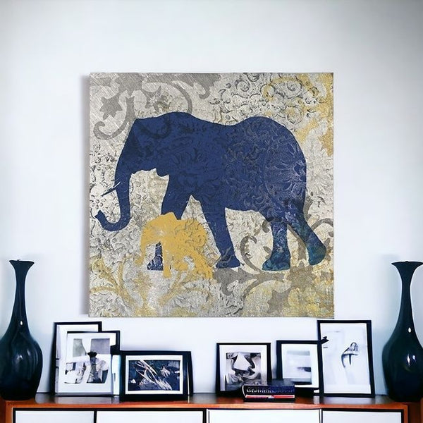 Homeroots Exotic Blue And Gold Elephant Unframed Print Wall Art  Polyester 398845