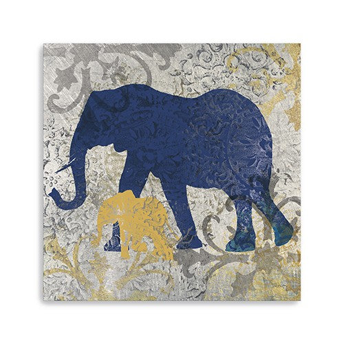 Homeroots Exotic Blue And Gold Elephant Unframed Print Wall Art  Polyester 398846