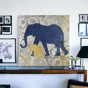 Homeroots Exotic Blue And Gold Elephant Unframed Print Wall Art  Polyester 398846