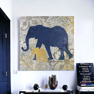 Homeroots Exotic Blue And Gold Elephant Unframed Print Wall Art  Polyester 398846