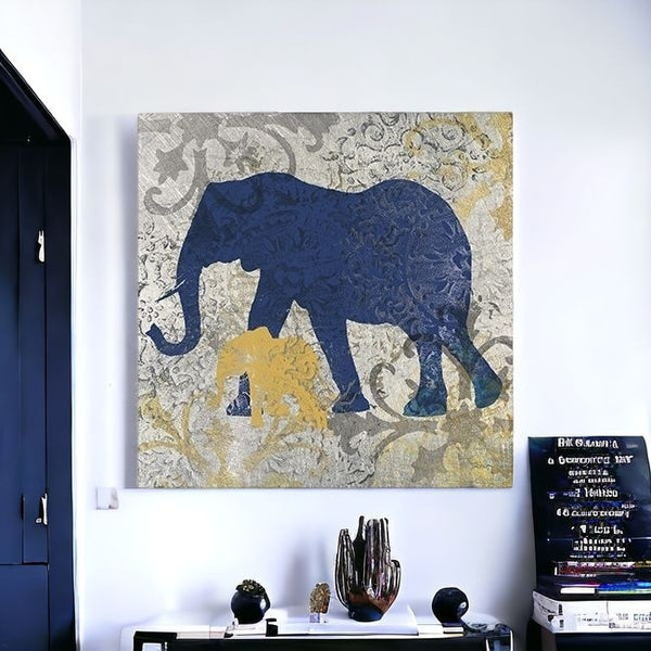 Homeroots Exotic Blue And Gold Elephant Unframed Print Wall Art  Polyester 398846