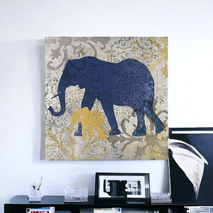 Homeroots Exotic Blue And Gold Elephant Unframed Print Wall Art  Polyester 398846