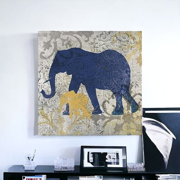 Homeroots Exotic Blue And Gold Elephant Unframed Print Wall Art  Polyester 398846