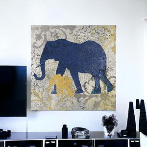 Homeroots Exotic Blue And Gold Elephant Unframed Print Wall Art  Polyester 398846