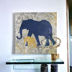 Homeroots Exotic Blue And Gold Elephant Unframed Print Wall Art  Polyester 398846