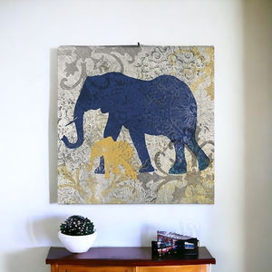 Homeroots Exotic Blue And Gold Elephant Unframed Print Wall Art  Polyester 398846