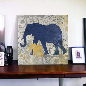 Homeroots Exotic Blue And Gold Elephant Unframed Print Wall Art  Polyester 398846