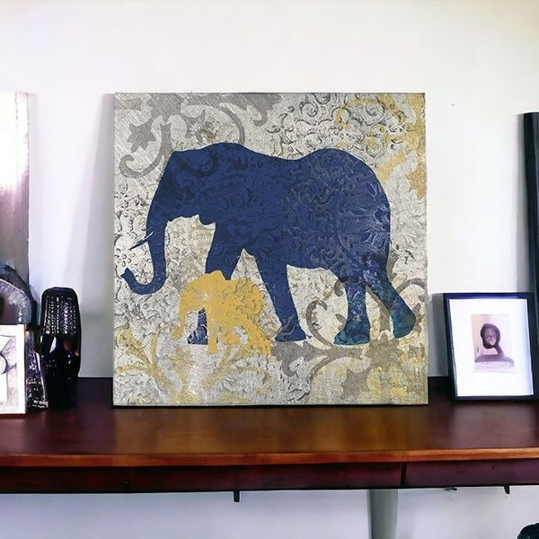 Homeroots Exotic Blue And Gold Elephant Unframed Print Wall Art  Polyester 398846