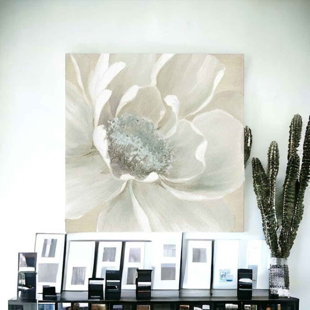 HomeRoots Soft Winter Flower Canvas Art Print - Serene Floral Wall Decor for Modern and Classic Interiors 40"x40" 398849
