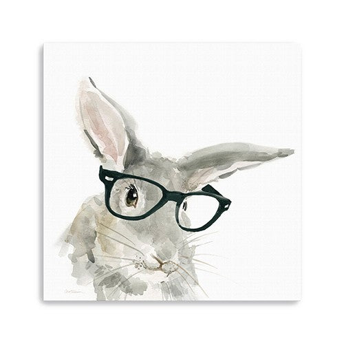 Homeroots 30" X 30" Watercolor Cutie Rabbit In Glasses Canvas Wall Art  Polyester 398854
