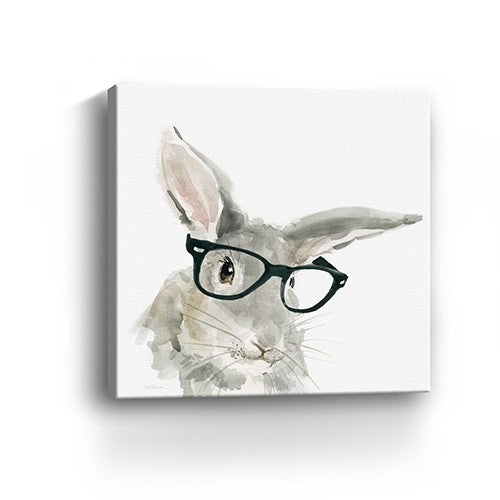 Homeroots 30" X 30" Watercolor Cutie Rabbit In Glasses Canvas Wall Art  Polyester 398854