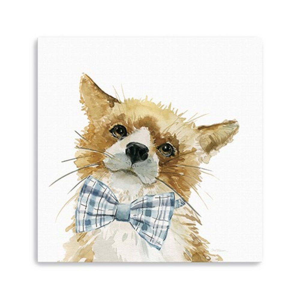 HomeRoots 30" Watercolor Fox Canvas Wall Art - Playful Bow Tie Design for Modern Nursery or Living Room Decor 30"x30" 398857